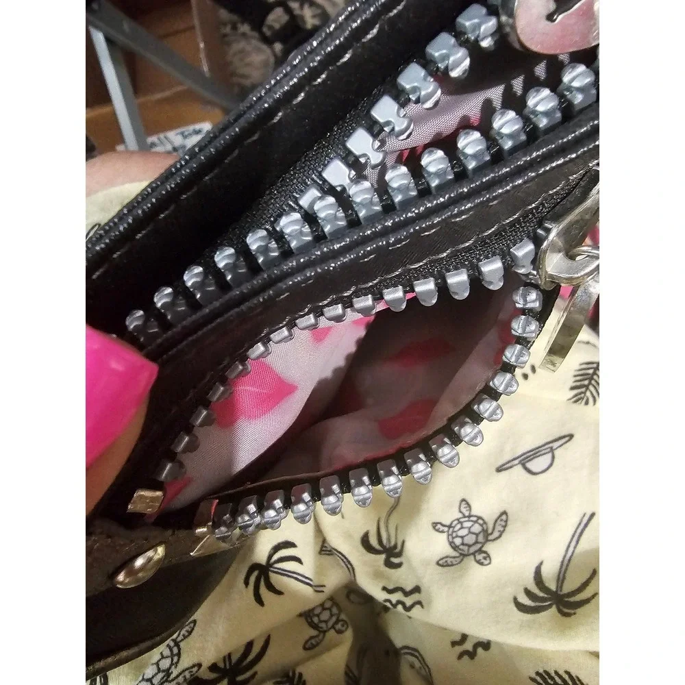 Kipling Edgy Goth‎ Wristlet Black Silver Studded Chunky Zip #ST10